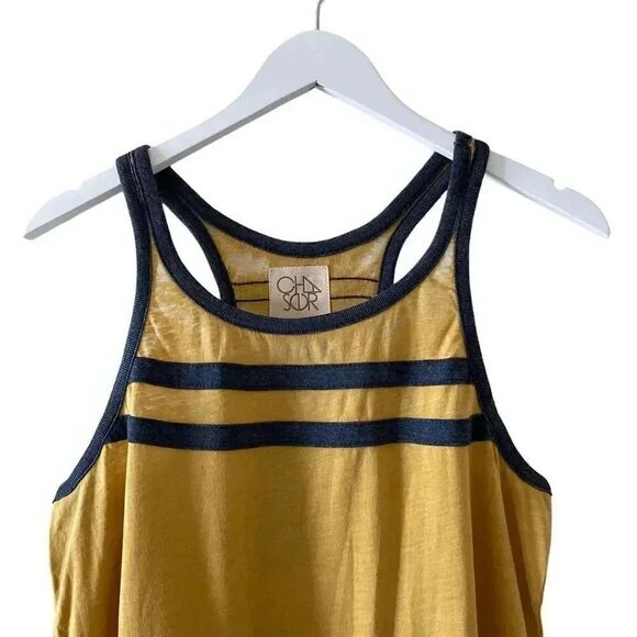 Chaser Revolve Mustard Navy Color Block Racerback Muscle Tank Top SZ M - Picture 8 of 11